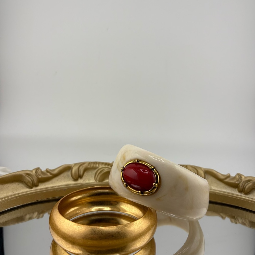 Statement Bangle Bracelet with Red Stone Accent ✨ - Picture 10 of 14
